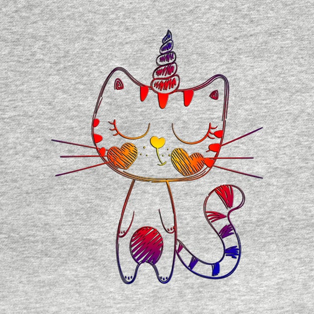 Unicorn Cat Colorful Art Birthday Gift by GBDesigner